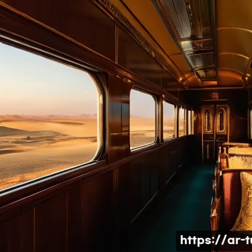투르크메니스탄 철도 여행 - **Prompt:** "A majestic, vintage-style Turkmen passenger train, gleaming under the golden light of e...