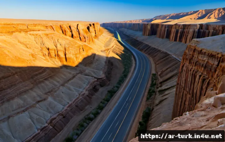 투르크메니스탄 자연 풍경 - Photorealistic panoramic view of Turkmenistan’s Yangykala Canyon, dramatic layered red, orange, and ...